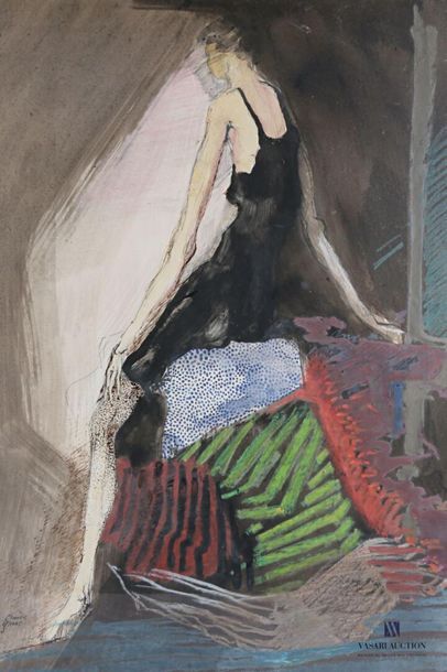 null GRAND Claude (XXth century)
Woman sitting on her back 3/4. 
Mixed media on paper
Signed...