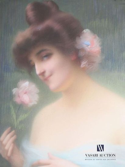 null BERINGIER G.N. (XIX-XXème)
Portrait de jeune femme à la fleur
Pastel
Signé en...