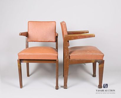 null French work year 50
Pair of armchairs in brown lacquered metal, the armrests...