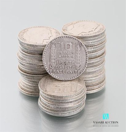 null Lot de quarante-neuf pièces en argent 10 Francs 1929, République Française Turin...
