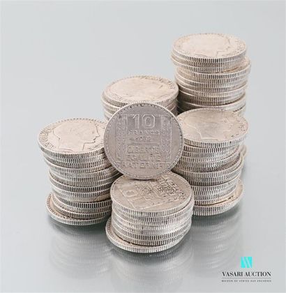 null Lot de quatre-vingt une pièces en argent 10 Francs 1932, République Française...