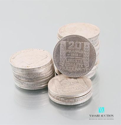 null Lot de vingt-huit pièces en argent 20 Francs 1938, République Française Turin...