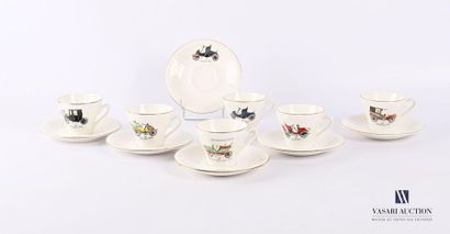null DIGOIN & SARREGEMINES
Suite of six coffee cups and their saucers in earthenware...
