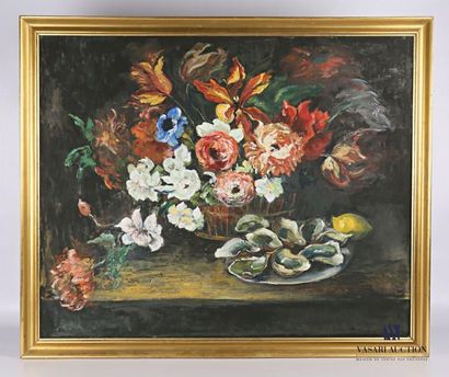 null VERGNE H (20th century)
Still life with a basket of flowers and oysters
Oil...