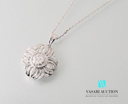null Pendant and its chain in 750 thousandths white gold, the round openwork shape...