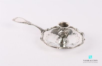null Silver-plated bronze candleholder, the handle decorated with nets, foliage and...