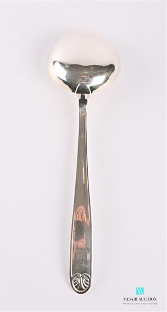 null Silver plated metal ladle, the handle decorated with a net and finished with...