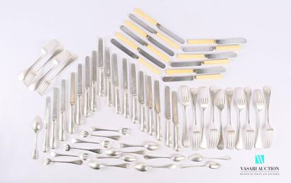 null A silver plated metal set comprising ten dessert knives, the violin handle decorated...