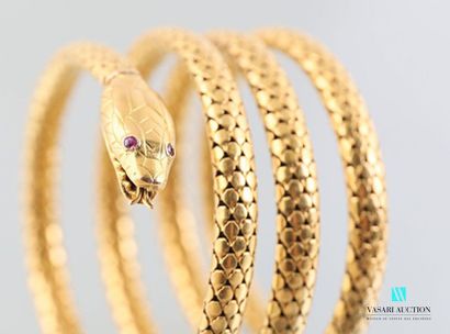  Bracelet serpent Napoléon III en or jaune 750 millièmes le corps souple à quatre...