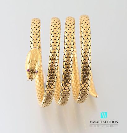  Bracelet serpent Napoléon III en or jaune 750 millièmes le corps souple à quatre...