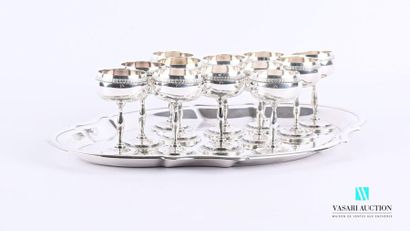 null Silver plated metal liqueur set comprising twelve stemmed glasses hemmed with...