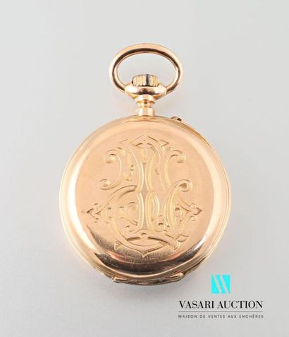 null Pocket watch in 750-thousandths gold, round white enamelled dial with Roman...