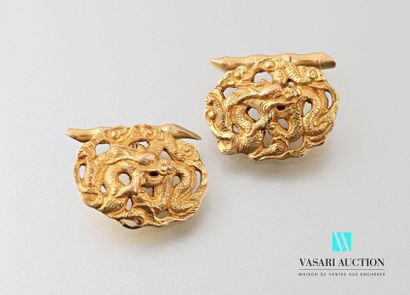 null Pair of 585 thousandths gold cufflinks in the shape of a bamboo branch on one...