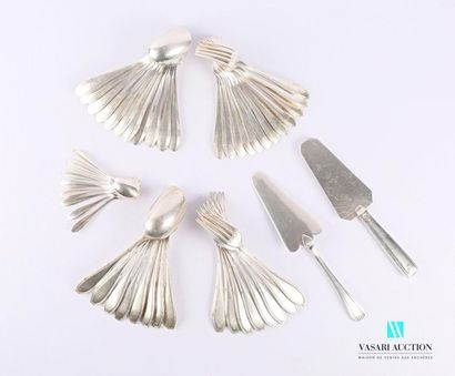 null A silver-plated metal set comprising eight table cutlery pieces with cross ribbon...