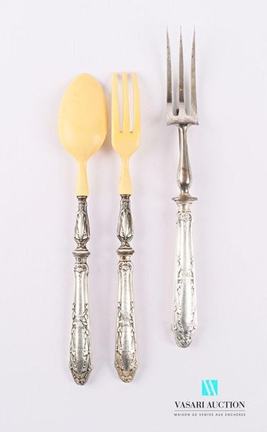 null Filled silver set including a salad serving fork and a carving fork, the handles...