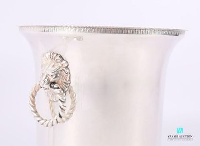 null Champagne bucket in silver plated metal resting on a slightly recessed frame...