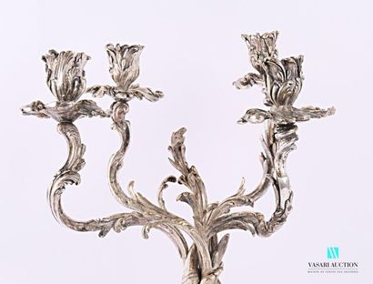 null Agate bronze candelabrum with openwork on a scrolled base decorated with waves...