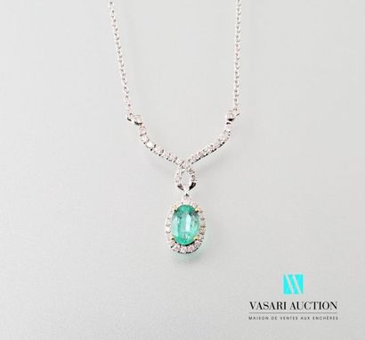 null Necklace in white gold 750 thousandths adorned with a motif set with an oval-cut...
