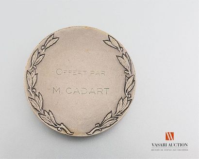 null Médaille de table, figure cannine, gravée par A.Soleau, métal argenté, 50 mm,...