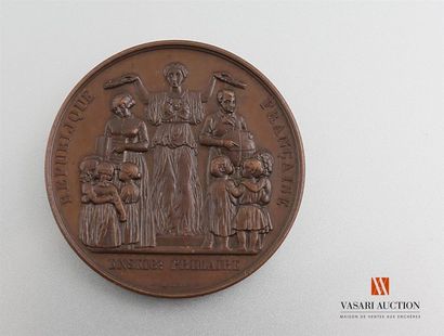 null République française - Enseigt primaire - Médaille de table, cuivre, 50 mm,...