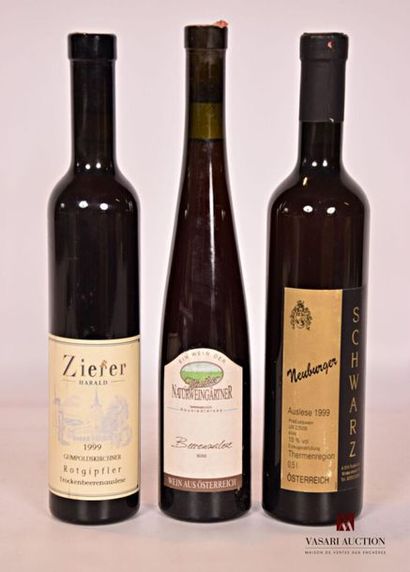 null Lot de 3 bouteilles comprenant :		
	1 x 0,50 cl	Vin Doux (Autriche) mise Schwarz		1999
	1...