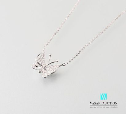 null 750 thousandths white gold necklace adorned with a butterfly motif set with...
