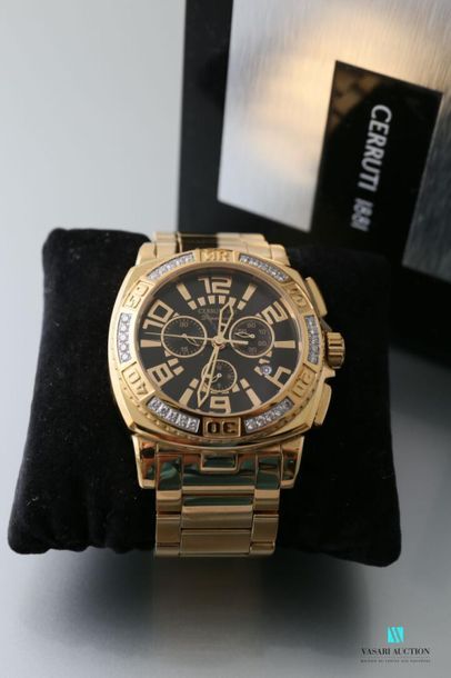 null Cerruti, gold-plated men's chronograph wristwatch number 371, black dial with...