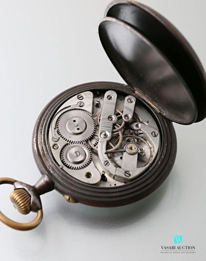 null Regulator watch in blackened steel, round case, smooth bezel, oval bezel, fluted...