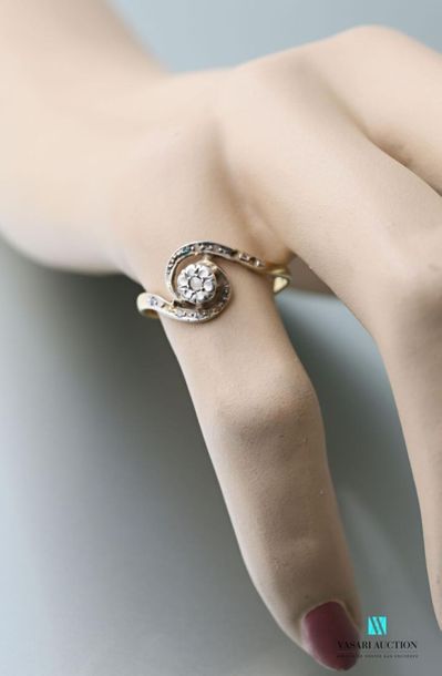 null 750 thousandths yellow gold tourbillon ring, set with a rose-cut diamond, early...