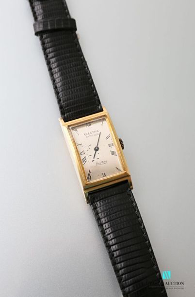 null Electra, men's wristwatch Antichoc, rectangular case in 750 thousandths yellow...