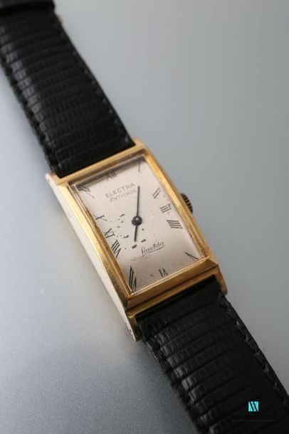 null Electra, men's wristwatch Antichoc, rectangular case in 750 thousandths yellow...