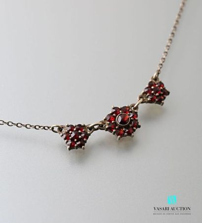 null Silver necklace, the chain in jaseron mesh, the center decorated with three...