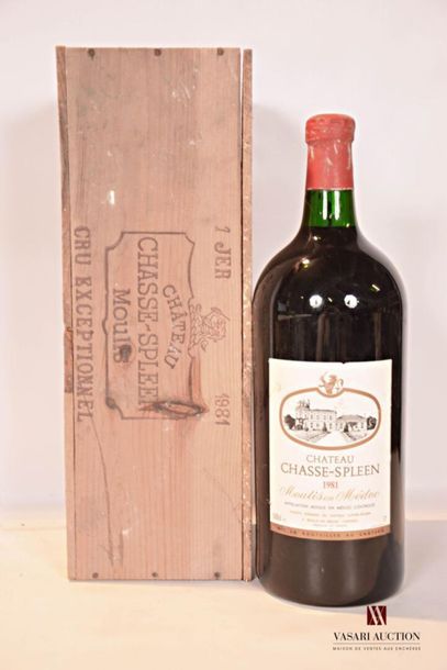null 1 Jéro	Château CHASSE SPLEEN	Moulis	1981
(5 L)	Et. légèrement tachée (1 accroc)....