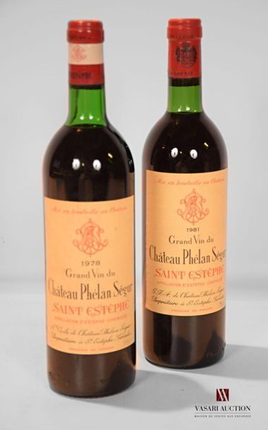 null 2 bouteilles	Château PHÉLAN SÉGUR	St Estèphe	
	1 blle de 1981, 1 blle de 1978.		
	Et....