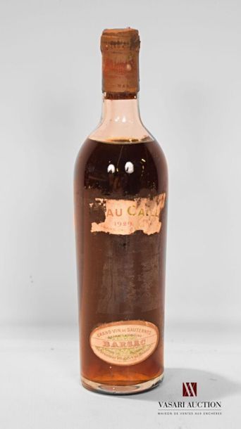null 1 bouteille	Château CAILLOU	Barsac GCC	1929
	Vestige d'étiquette. N : ht/mi...