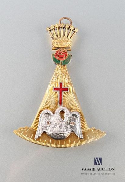 null Bijou de Chevalier Rose Croix. compas à couronne articulée, décor au Pélican...