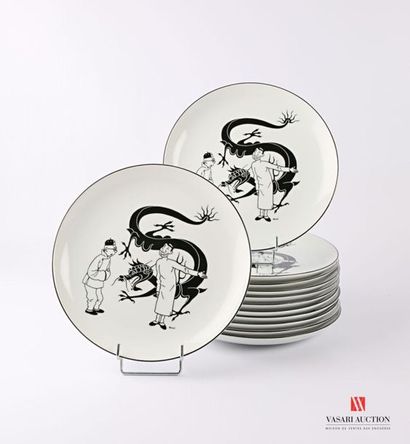 null AXIS PARIS
Suite de douze assiettes plates en porcelaine noir et blanc illustrant...