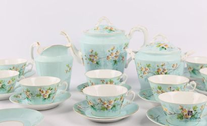 null Service à thé en porcelaine bleu ciel à décor de branches de prunus traitées...