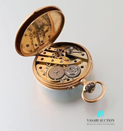 null Pocket watch in 750-thousandths gold, round shape, white enamelled dial with...