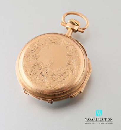null Pocket watch in 750-thousandths gold, round shape, white enamelled dial with...