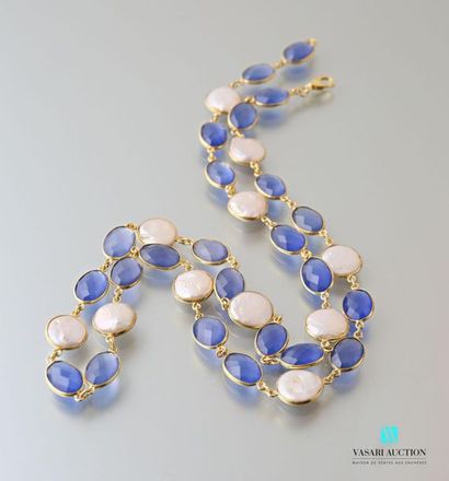 null Long necklace in vermeil decorated with flat baroque pearls and chalcedony of...