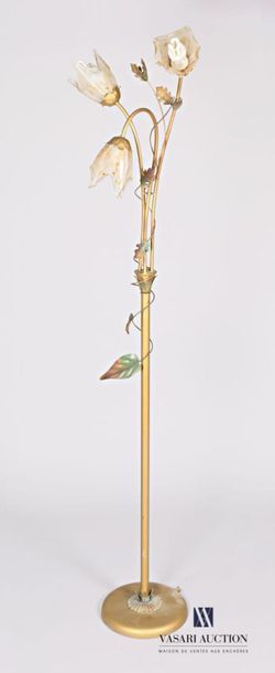 null Floor lamp in gilded painted metal decorated with three light arms ending in...