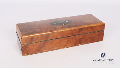 null Glove box in burrwood veneer, the lid decorated with a brass medallion on an...