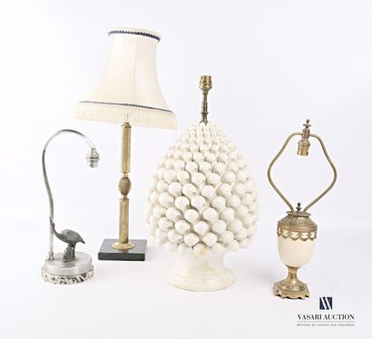 null Set consisting of four lamp bases, one in the shape of a white ceramic button...