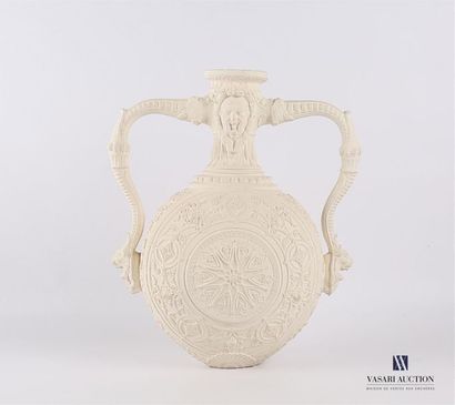 null Plaster vase in the shape of a gourd with a spherical body decorated with alternating...