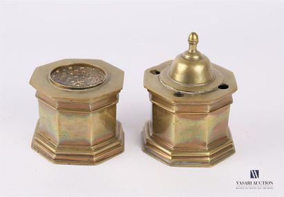 null Inkwell and an octagonal-shaped bronze support, the first surmounted by a lid...