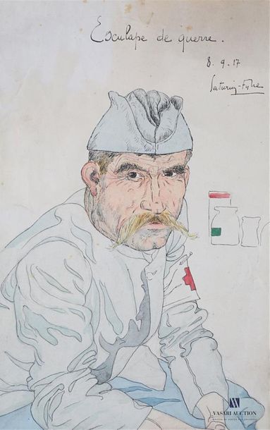 null LEAD-FYHE?
Aesculapius of War
Watercolour on paper 
Signed, titled and dated...
