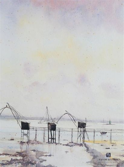 null PALLARO ? (XXème siècle)
Pêcheurs à Saint-Nazaire 
Aquarelle sur papier 
Signée...