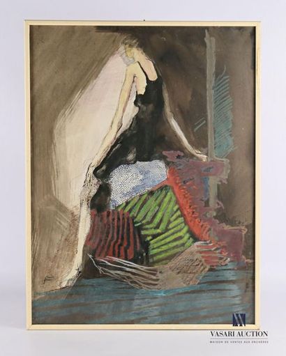  GRAND Claude (XXème siècle) Femme assise de dos 3/4. Technique mixte sur papier...