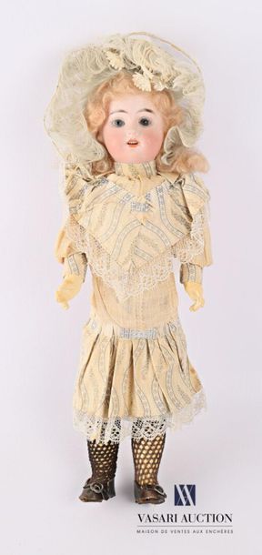 null Bazaar doll, porcelain head, glass eyes, open mouth, wallpaper body, she is...